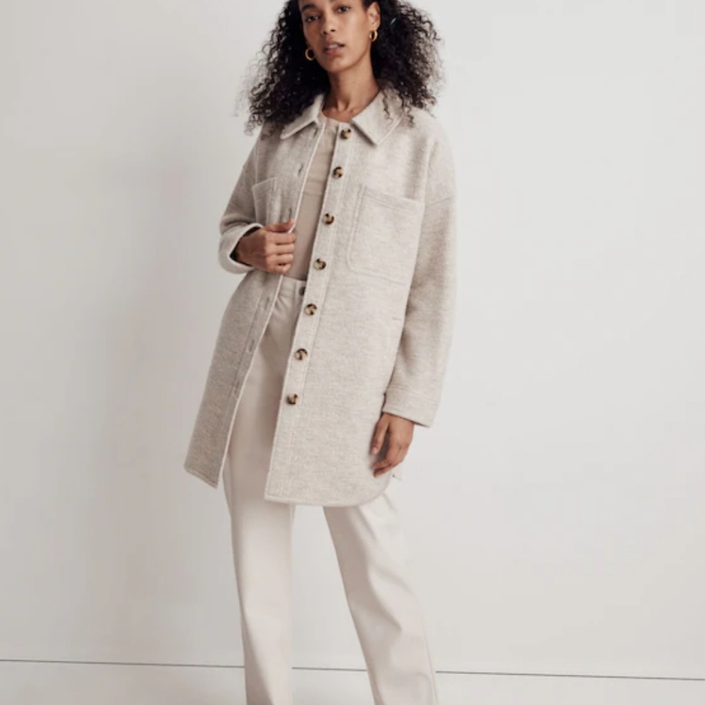 Madewell (Re)sponsible Boiled Wool Sweater Jacket Shacket Size Small Cream Color